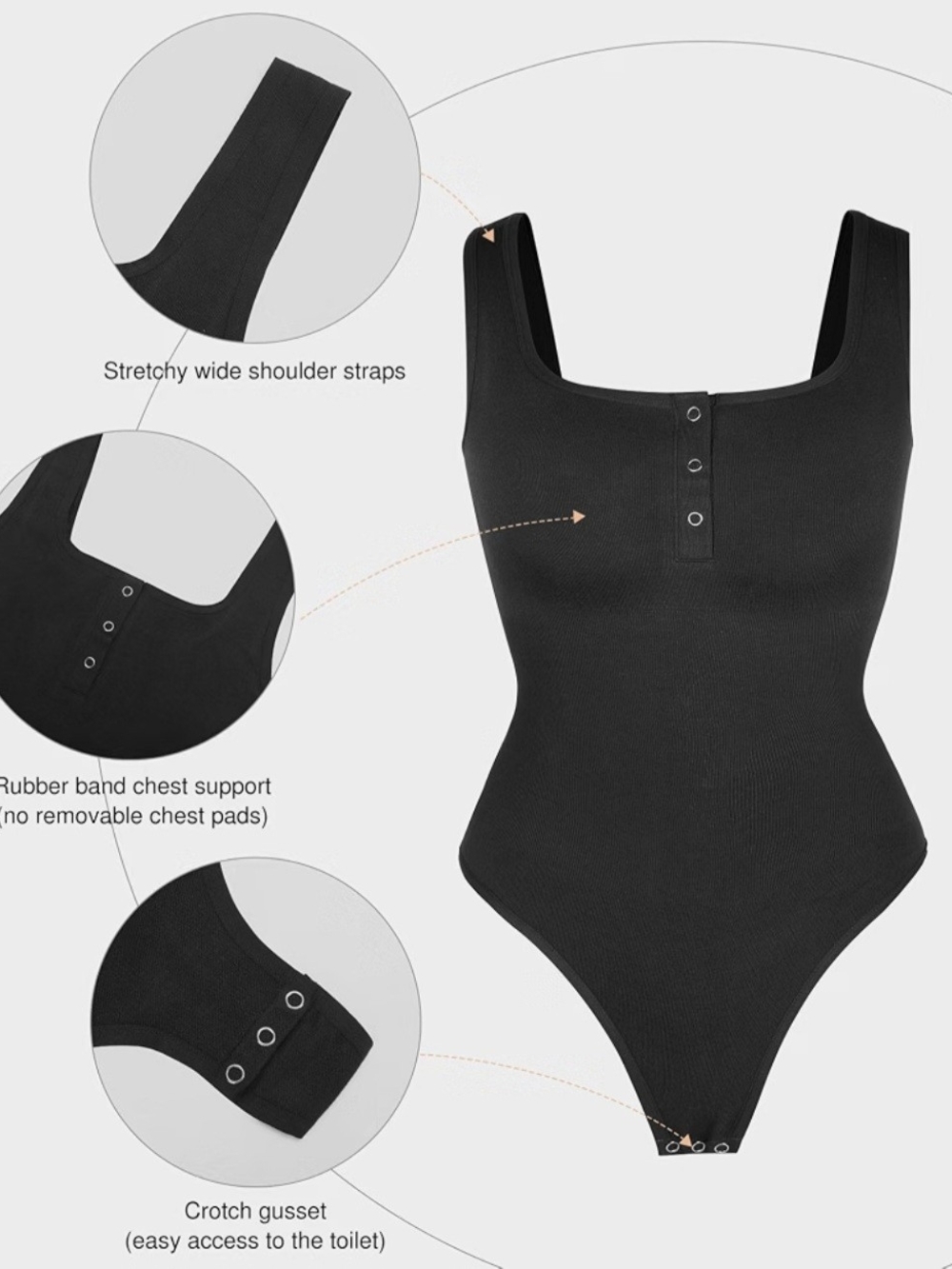 Popilush Button Down Sleeveless Tank Thong Bodysuit Shapewear XL/XXL